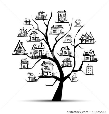 Tree with houses on branches Tree with houses on branches 50725566