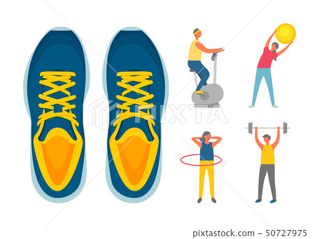 Sporty People Exercising, Sneakers Isolated Vector Sporty People Exercising, Sneakers Isolated Vector 50727975