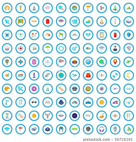 100 aviation icons set, cartoon style 50728191