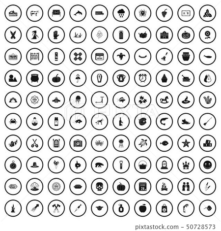 100 autumn holidays icons set, simple style 50728573