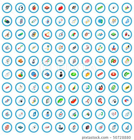 100 analytics icons set, isometric 3d style 50728880