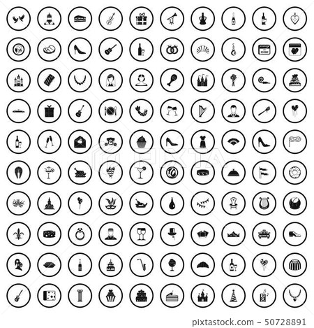 100 banquet icons set, simple style 50728891