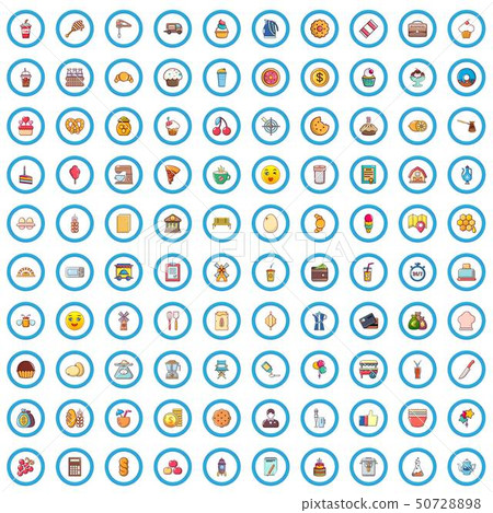 100 bakery icons set, cartoon style 50728898