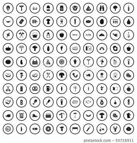 100 barbecue icons set, simple style 50728911