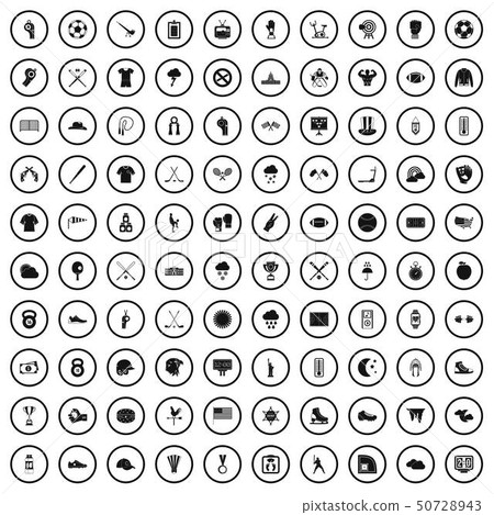 100 baseball icons set, simple style 50728943