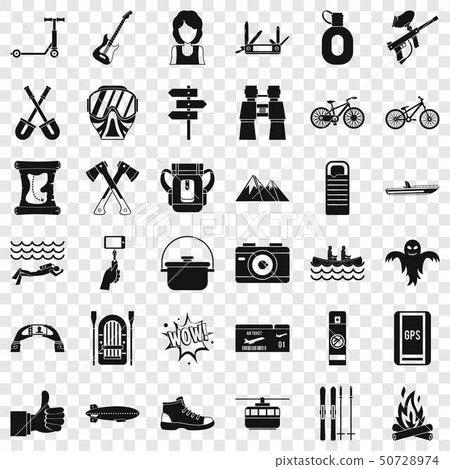 Camping adventure icons set, simple style Camping adventure icons set, simple style 50728974