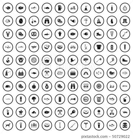100 BBQ icons set, simple style 100 BBQ icons set, simple style 50729022