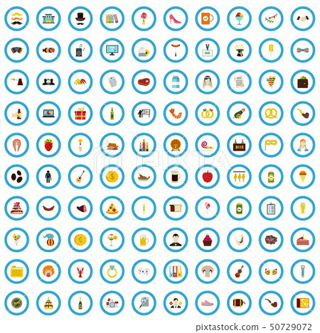 100 banquet firm icons set, flat style 100 banquet firm icons set, flat style 50729072