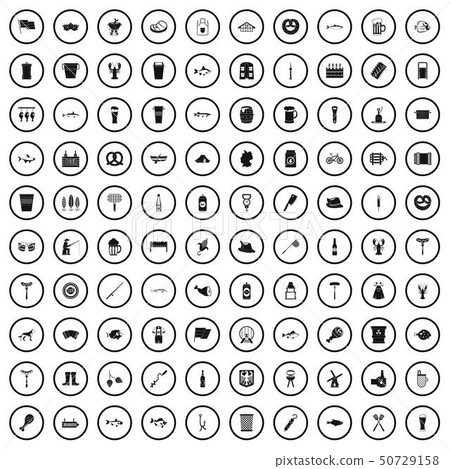 100 beer icons set, simple style 100 beer icons set, simple style 50729158