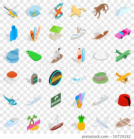 Summer miami icons set, isometric style 50729182