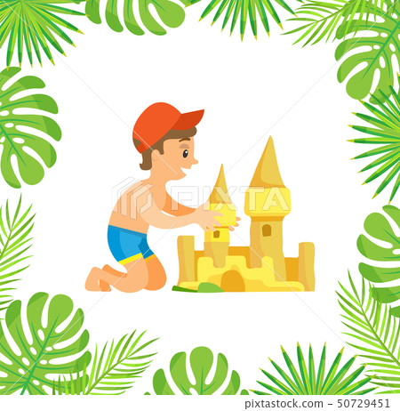 Child Making by Hands Sand Castle, Summer Vector 50729451