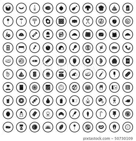 100 delicious dishes icons set, simple style 50730109