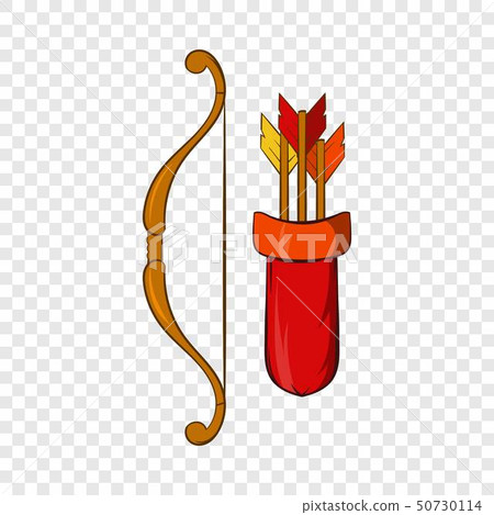 Medieval bow with arrows and quiver icon 50730114