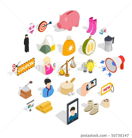 Female icons set, isometric style Female icons set, isometric style 50730147