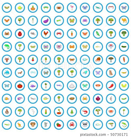 100 biology icons set, cartoon style 100 biology icons set, cartoon style 50730171