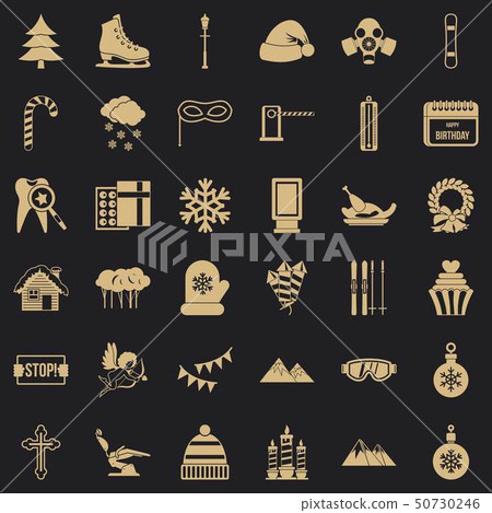 Winter birthday icons set, simple style Winter birthday icons set, simple style 50730246