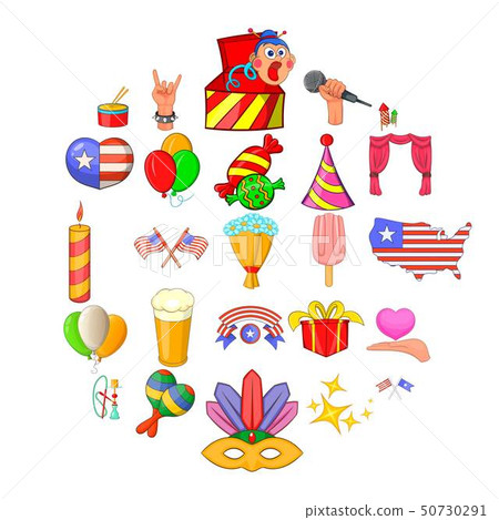 Festive mood icons set, cartoon style Festive mood icons set, cartoon style 50730291