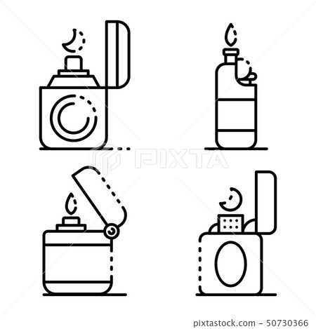 Cigarette lighter icons set, outline style Cigarette lighter icons set, outline style 50730366