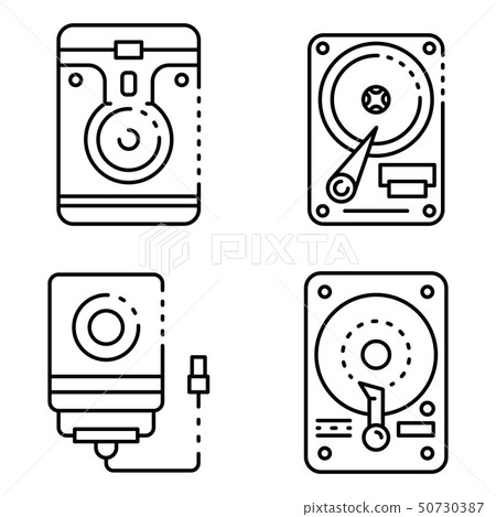 Hard disk icons set, outline style 50730387