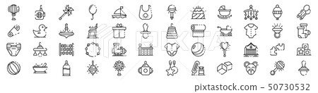 Baby items icons set, outline style 50730532