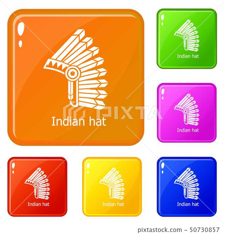 Indian hat icons set vector color 50730857