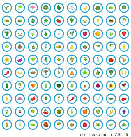 100 botany icons set, cartoon style 100 botany icons set, cartoon style 50730906
