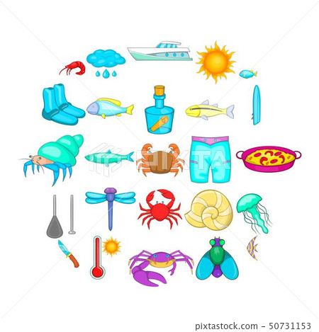 Fishing icons set, cartoon style Fishing icons set, cartoon style 50731153