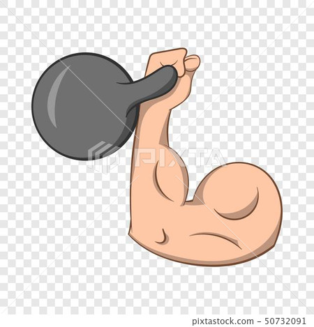 Brawny arm with dumbbell icon, cartoon style Brawny arm with dumbbell icon, cartoon style 50732091