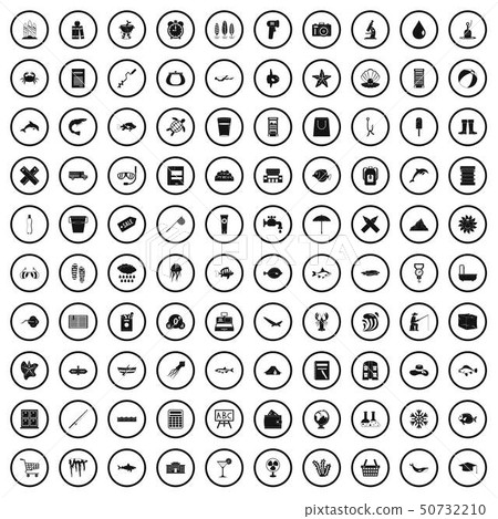 100 fish icons set, simple style 50732210