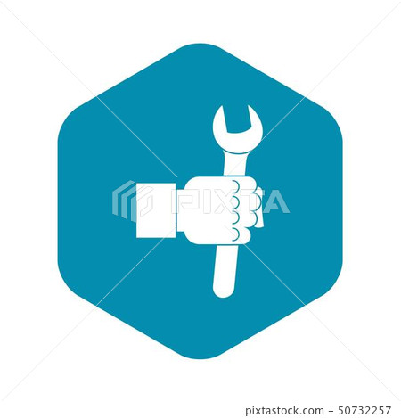 Wrench tool in man hand icon, simple style 50732257