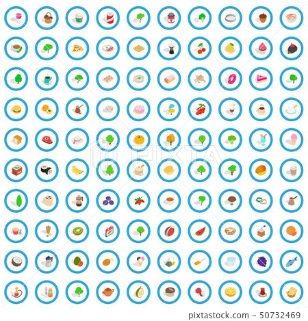 100 cafe icons set, isometric 3d style 50732469