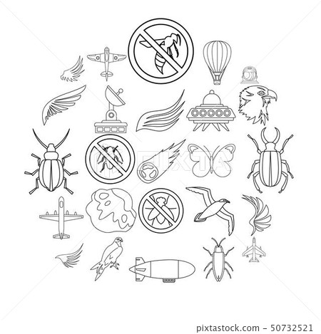 Fly icons set, outline style Fly icons set, outline style 50732521