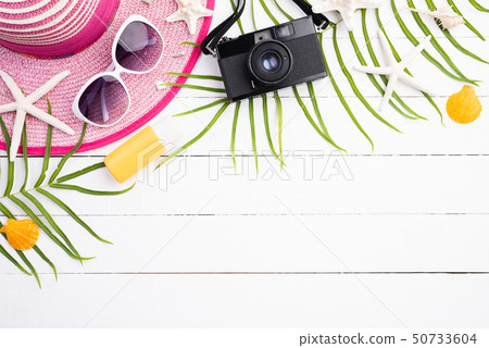 Beach accessories for summer holiday concept 50733604