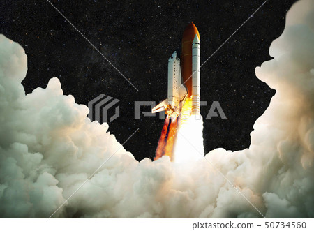 Spaceship takes off into space.  50734560