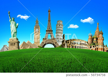 Concept of travel. Green field with the wonders 50734738