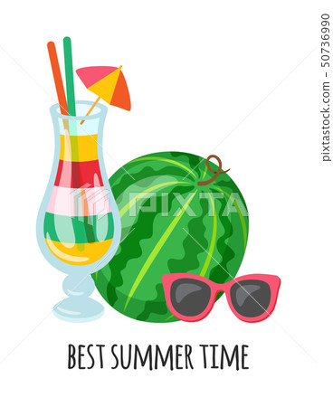 Papercard Decorated by Fruit and Cocktail Vector 50736990