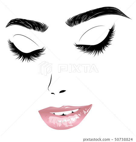 Female face with closed eyes and pink lips Female face with closed eyes and pink lips 50738824