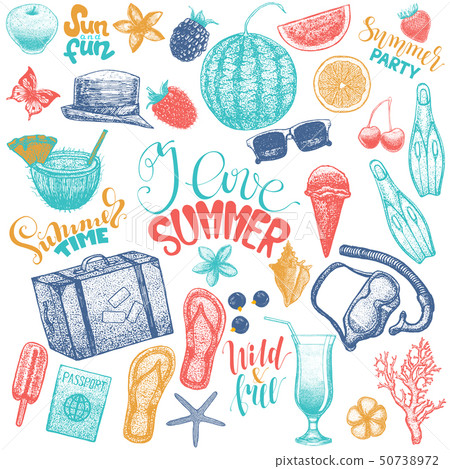 Isolated Summer Set in Hand Drawn Style Isolated Summer Set in Hand Drawn Style 50738972
