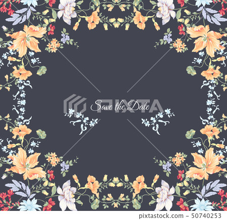 Colorful watercolor floral combination and invitation card design Colorful watercolor floral combination and invitation card design 50740253