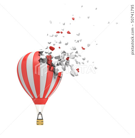 3d rendering of striped red and white hot-air balloon starting to disslove into pieces isolated on 3d rendering of striped red and white hot-air balloon starting to disslove into pieces isolated on 50741795