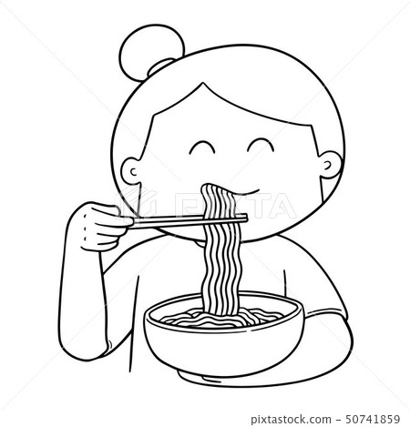 vector set of woman eat noodle 50741859