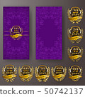 Set of anniversary card, invitation with laurel wreath, numbers. Decorative gold emblem of jubilee 50742137