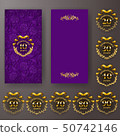 Set of anniversary card, invitation with laurel wreath, number. Decorative gold emblem of jubilee on 50742146