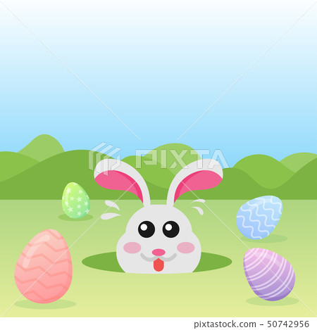 Bunny with eggs vector design  background 50742956