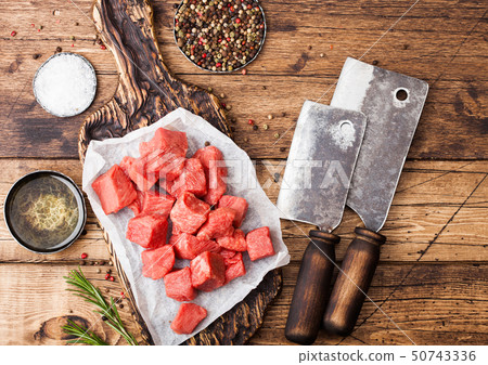 Raw lean diced casserole beef pork steak  50743336