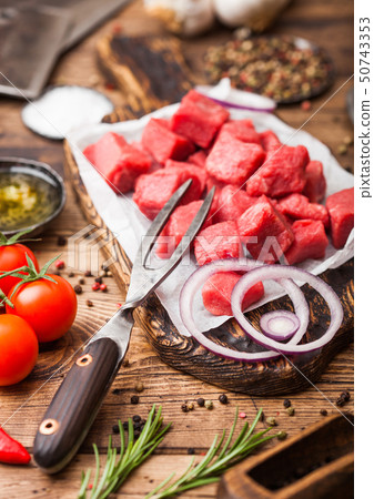 Raw lean diced casserole beef pork steak  50743353
