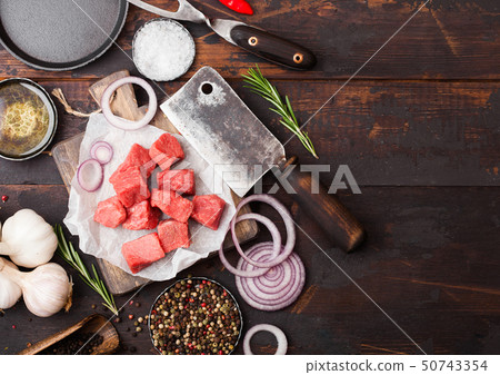 Raw lean diced casserole beef pork steak  50743354