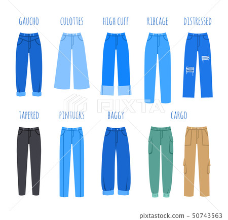 Trendy women jeans style vector flat collection 50743563