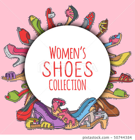 Woman shoes collection elegant high pair footwear vector illustration. Stiletto fashionable girl Woman shoes collection elegant high pair footwear vector illustration. Stiletto fashionable girl 50744384
