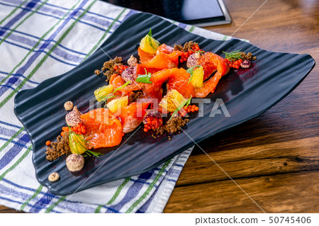 Lightly salted wild salmon with soft cheese Lightly salted wild salmon with soft cheese 50745406